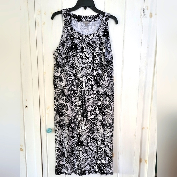 T By Talbots Sleeveless Tie Cinch Waist Midi Printed Dress Size LP - Picture 1 of 10